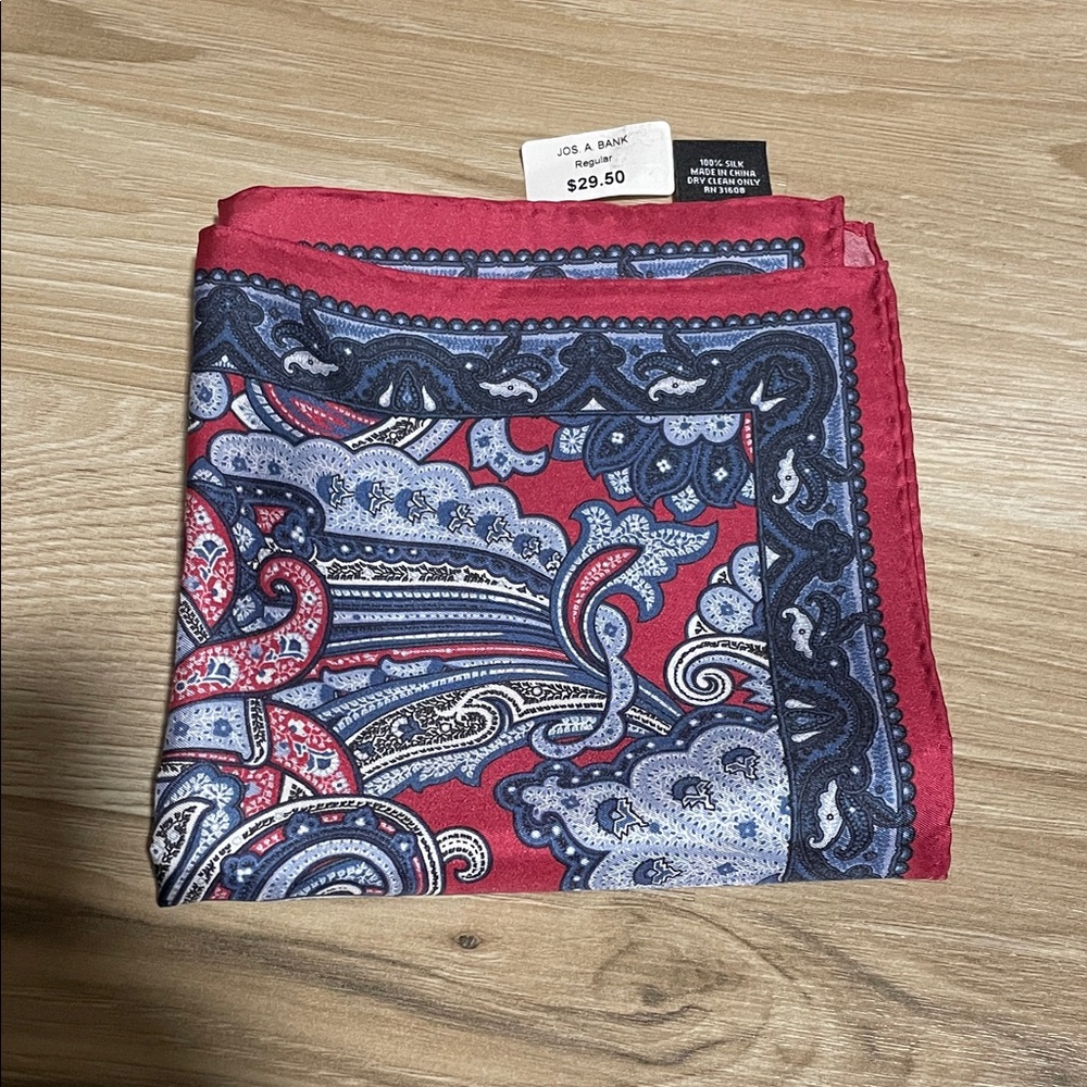 Jos. A. Bank Red and Navy Paisley Silk Pocket Square